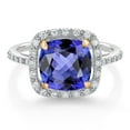thumbnail image 2 of Gem Stone King 925 Sterling Silver and 10K Yellow Gold Blue Tanzanite and White Lab Grown Diamond Engagement Ring for Women (2.91 Cttw, Cushion Cut 8MM, Available in Size 5, 6, 7, 8, 9), 2 of 4