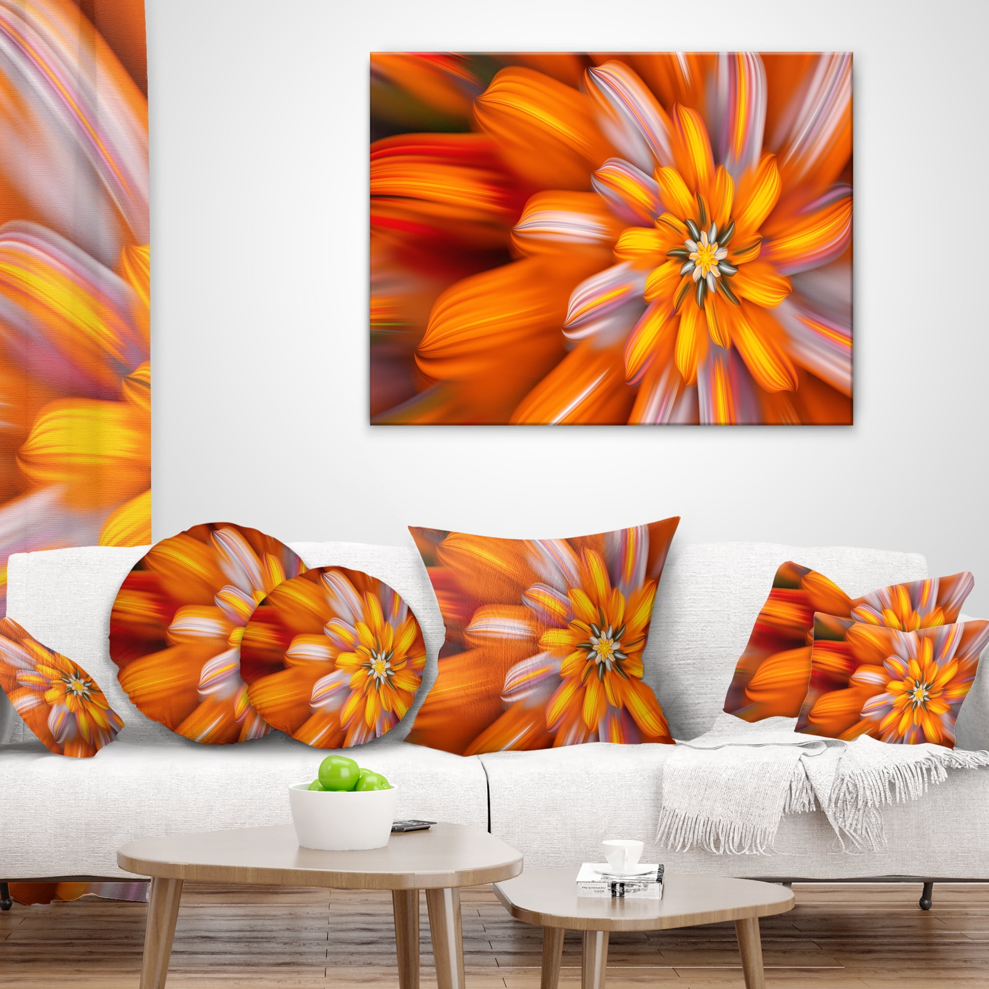 Designart Massive Orange Fractal Flower - Floral Throw Pillow - 18x18