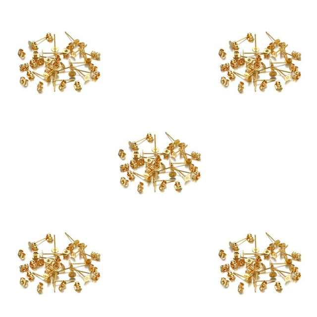 bedienty 100 Sets Ear Stud Tray Making Findings Earrings Stoppers Bottom Craft Hypoallergenic Earring Accessory Adults Using Gold Color/ 4mm 5Set