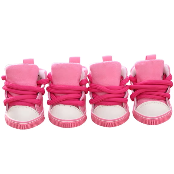 TELOLY 4Pcs Anti-Slip Laced Breathable Pet Shoes Boots Sneakers Dog Puppy Supplies, Pink