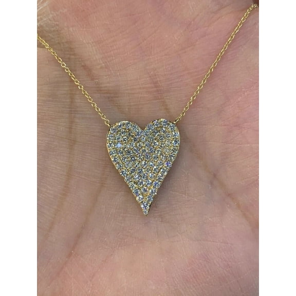 14K Yellow Gold Plated Silver 1.50 Ct Round Cut Lab Created Diamond Cluster Heart Pendant