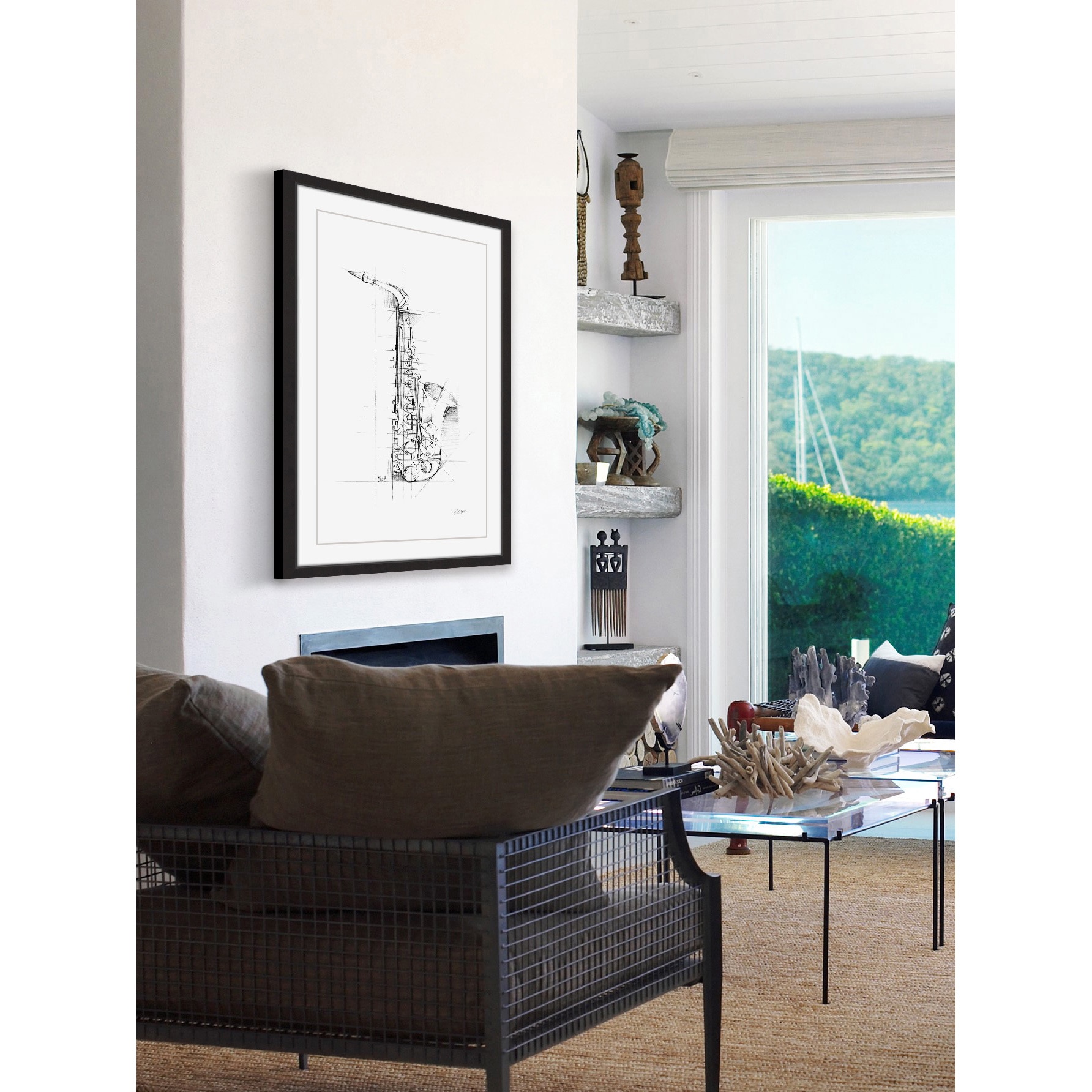 MARMONT HILL  - 'Saxaphone Sketch' Framed Painting Print - Multi-Color 24 x 36