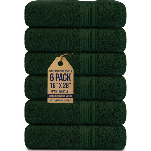 Canadian Linen Luxury Everest Hand Towels, 16”x28”, 6 Pack, Lightweight Quick Dry Soft Absorbent Cotton Kitchen Towels Set for Hair Salon Hunter Green