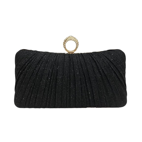 Alkepwun Women's Clutch Sparkling Glitter Casual Large Capacity Rhinestone Ring Clutch Versatile Pleated Chain-Strap Evening Bag for Bridal Wedding Party