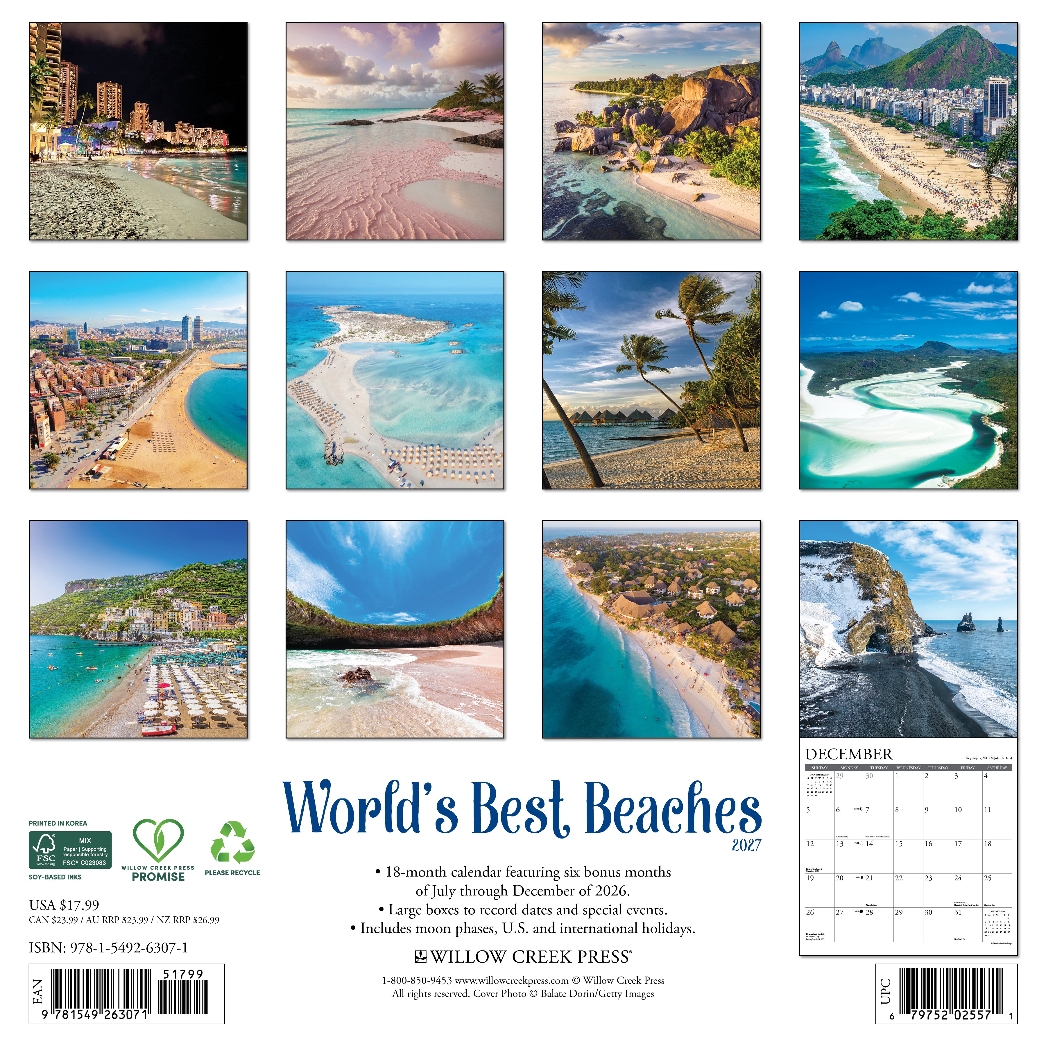 Willow Creek Press, World's Best Beaches 2027 Wall Calendar