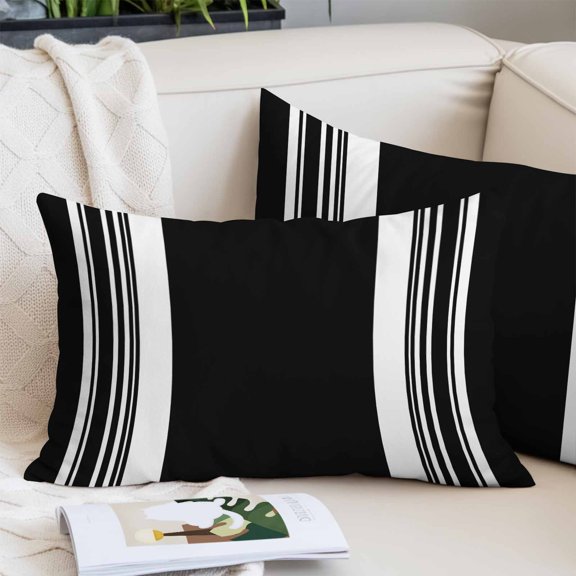 Farmhouse Black King Size Pillow Cover, Pillowcase Protectors with Zipper, Breathable Decorative Throw Pillow Case Cover, Aesthetic Modern Line Striped Pillow Shams for Couch Sofa 20x36Inch