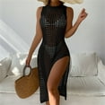 thumbnail image 4 of Xuhomer Summer Cover Ups for Women Knitted Hollow Short Sleeve High Neck Crochet Split Beach Cover Up Bikini Swimsuits Bathing Suits Sunscreen Cover Swimsuit Cover-up Dress Black Free Size, 4 of 7