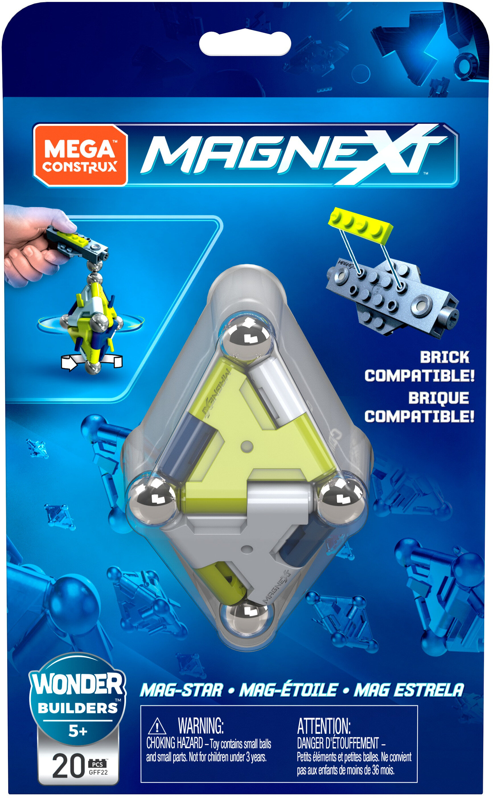 MEGA Magnext Mag-Star Construction Set with magnets, Magnetic Building Toys for Kids (20 Pieces)