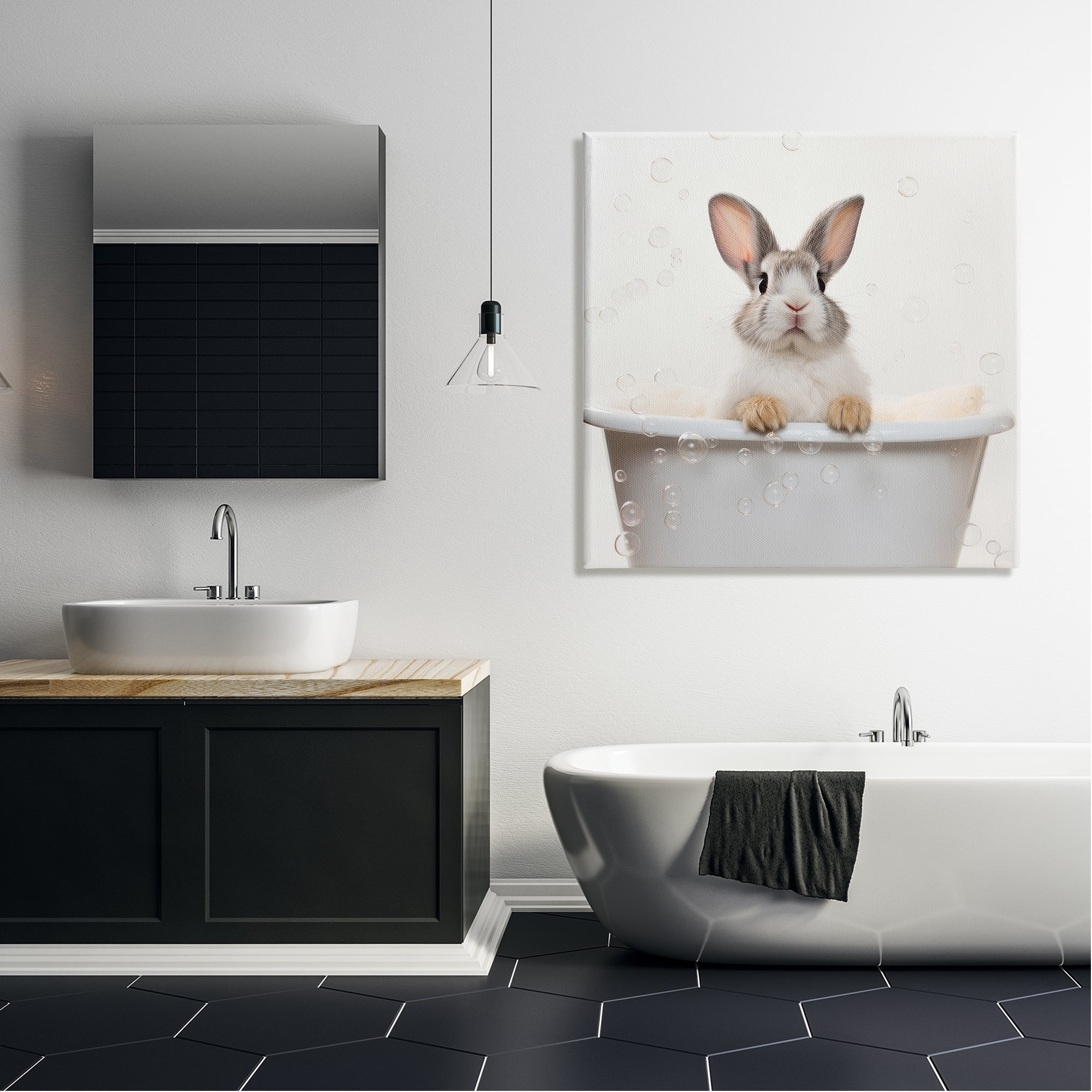 Stupell Industries Rabbit Bubble Bath Animals & Insects Painting Gallery Wrapped Canvas Art Print Wall Art, 36 x 36