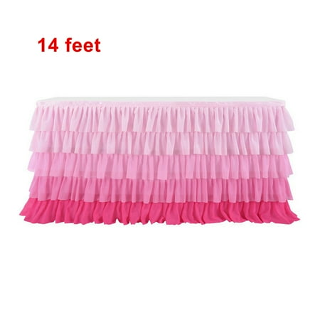 

Table Skirt Layers Table Cloth Chiffon Decoration Tablecloth Cover for Wedding Party Gradient Pink 14 Feet