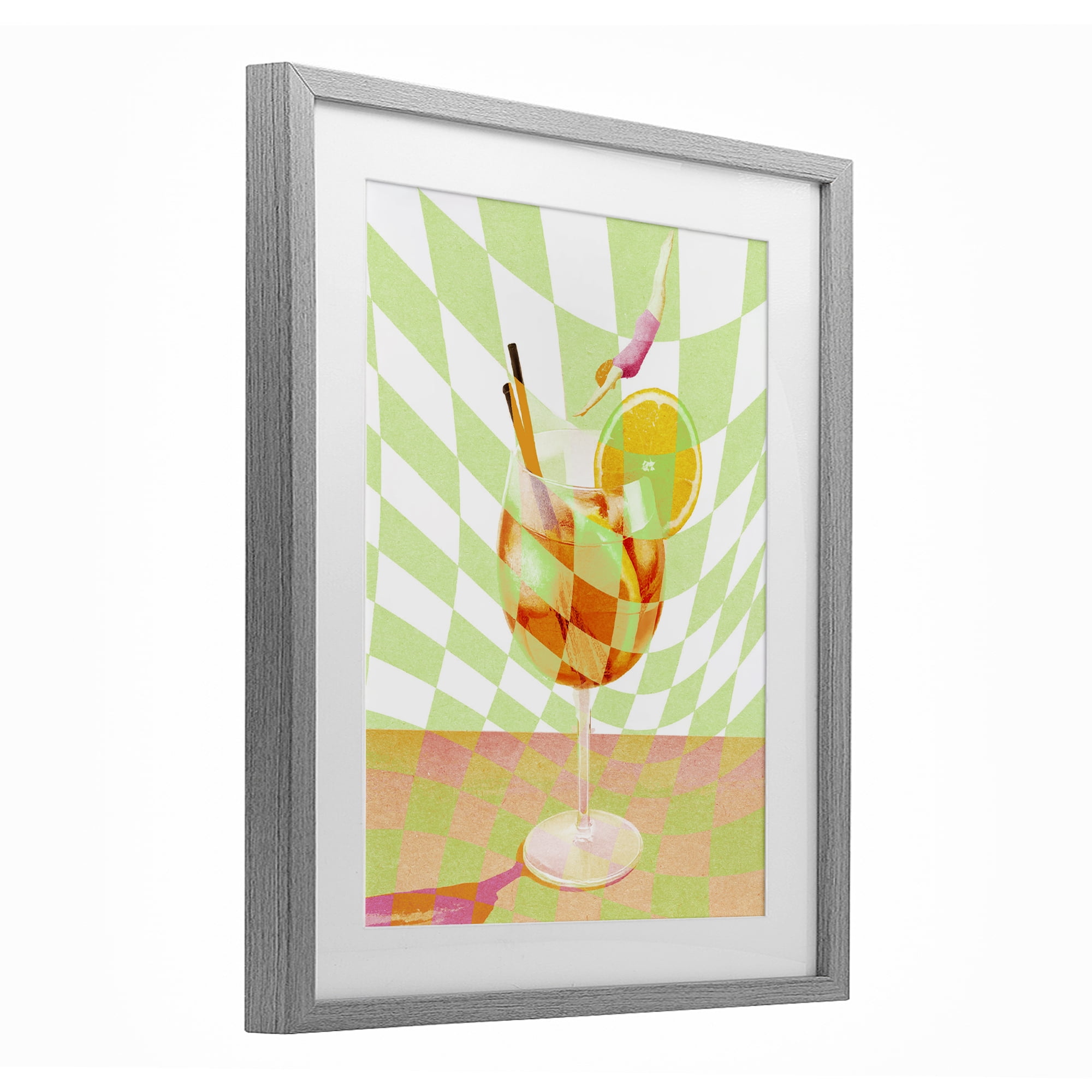 Retro Swimmer Summer Cocktail Gray Framed Print Under Glass, design by Lil' Rue