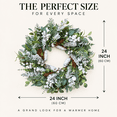 thumbnail image 3 of 24 Inch Christmas Wreath for Front Door, Artificial Winter Wreath with Frosted Pine, Eucalyptus, White Berries and Pinecones, 3 of 8