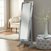 Chic Home Daze Modern Contemporary Mirror Border Rectangular Jewelry Armoire Cheval Mirror, Full-length Classic Silver