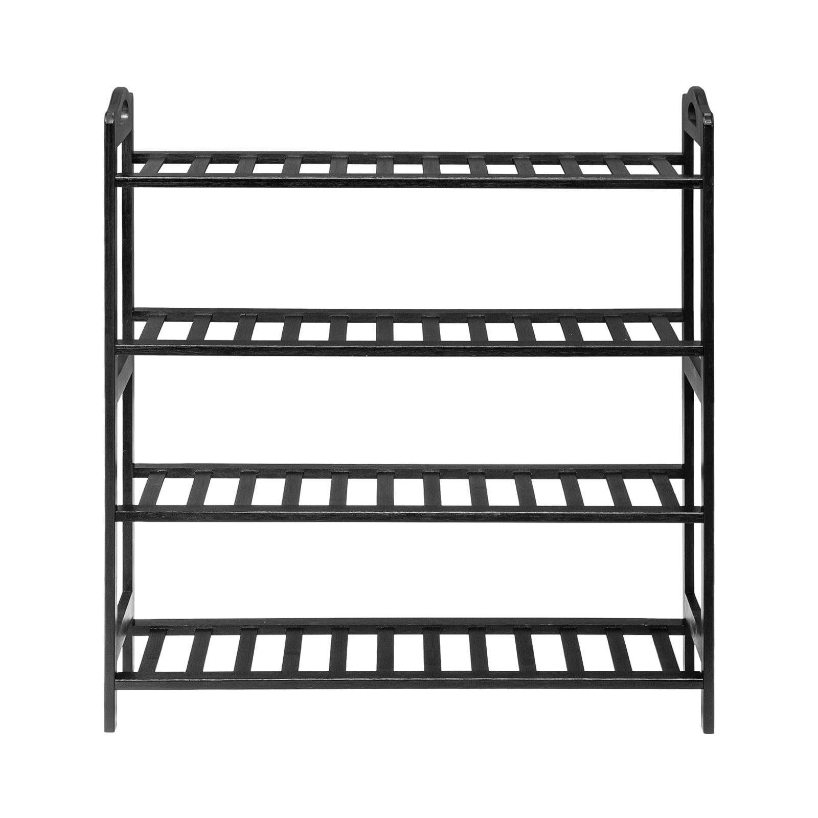 Zimtown Natural Bamboo 4 Tiers Shoe Rack Shoe Storage Organizer 12-Batten Free Standing Shoe Tower Shoe Shelf Shoe Cabinet for Entryway Hallway Living Room Closet, Black