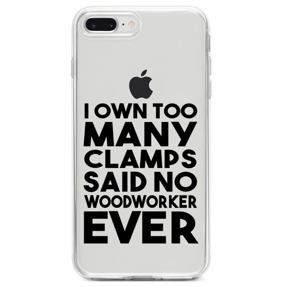 DistinctInk Clear Shockproof Hybrid Case for iPhone 7 PLUS / 8 PLUS (5.5" Screen) TPU Bumper Acrylic Back Tempered Glass Screen Protector - Own Too Many Clams - No Woodworker Ever