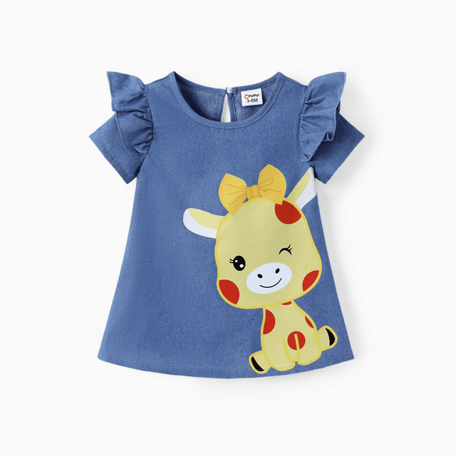 PatPat Robe à Manches Courtes à Volants pour Bébé Fille avec Imprimé de Chat Mignon