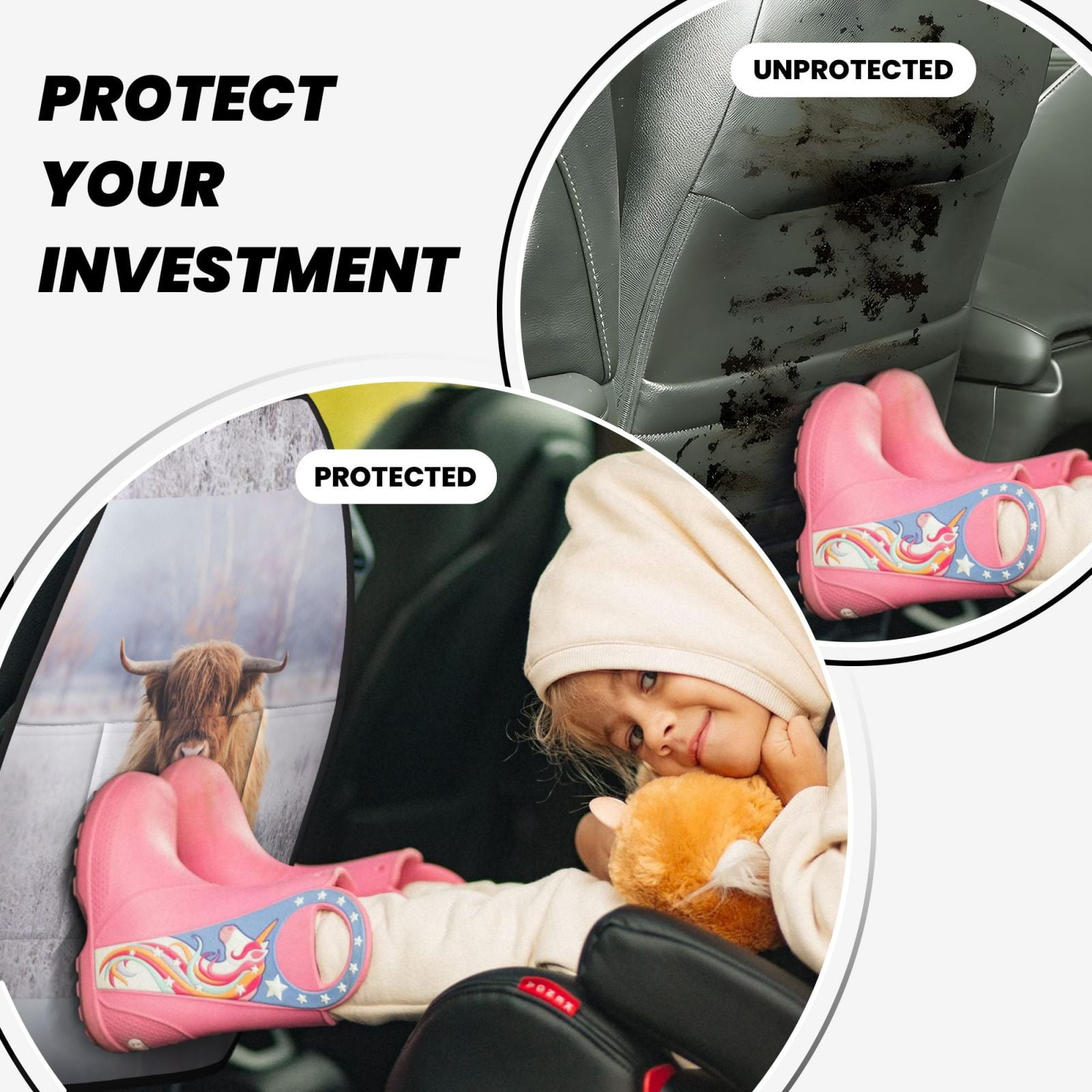 Xecao Cow Pattern Car Seat Back Protector 2 Pack Large Capacity Pocket, Kick Mats Back Seat Protector