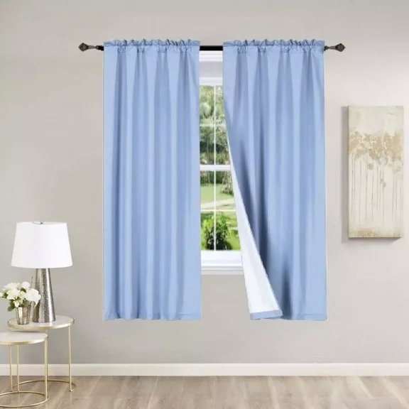 2PC SLATE BLACKOUT PANEL LINEN WHITE BACKING ROD POCKET PRIVACY WINDOW CURTAIN TREATMENT 37" WIDE X 63" LENGTH EACH PANEL