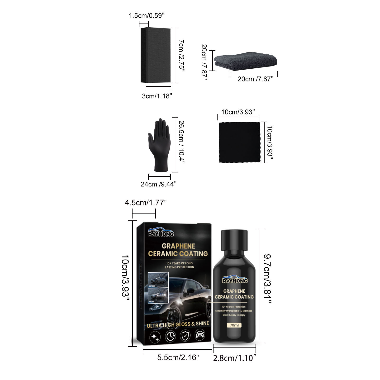 Graphene Ceramic Coating For Cars – 70ml – High Gloss & Long Lasting Protection – Made In USA