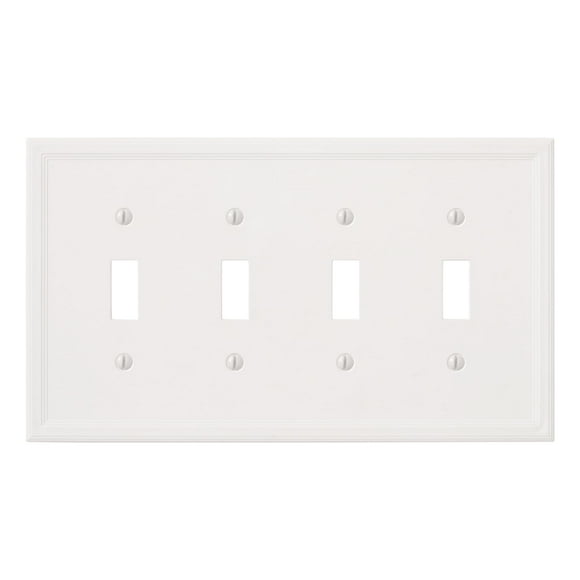 Questech Light Switch Cover Quad Toggle Wall Plate For Electrical Outlets 4-Gang Switch Plates Standard Size Receptacle Cover Decorative Cornice White