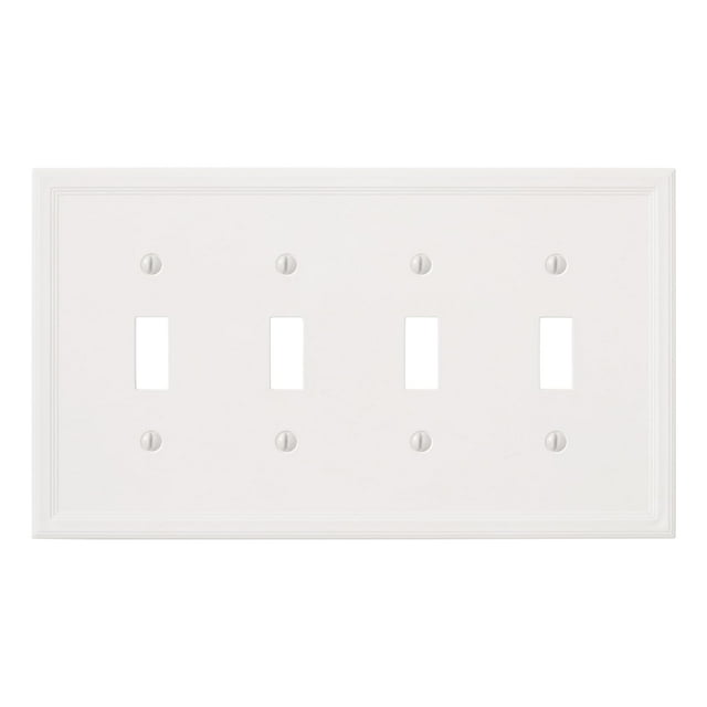 Questech Light Switch Cover Quad Toggle Wall Plate For Electrical Outlets 4-Gang Switch Plates Standard Size Receptacle Cover Decorative Cornice White