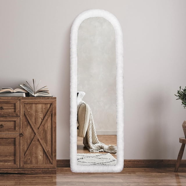 AnorTrek Fluffy Mirror Cover for Arched & Full-Length Mirrors (64"x21") – Stretch Fabric, Non-Slip Backing, Decorative Protector – Soft & Durable Décor (Mirror Not Included)