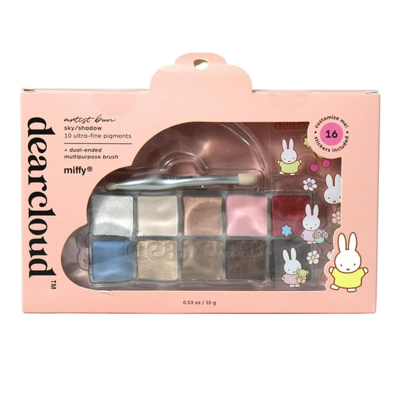 dearcloud Miffy Sky/Shadow - Eye Shadow Palette Makeup with 10 Ultra-Fine Pigments & Dual-Ended Eyeshadow Brush – Korean Beauty Eye Makeup (Artist Bun) 
