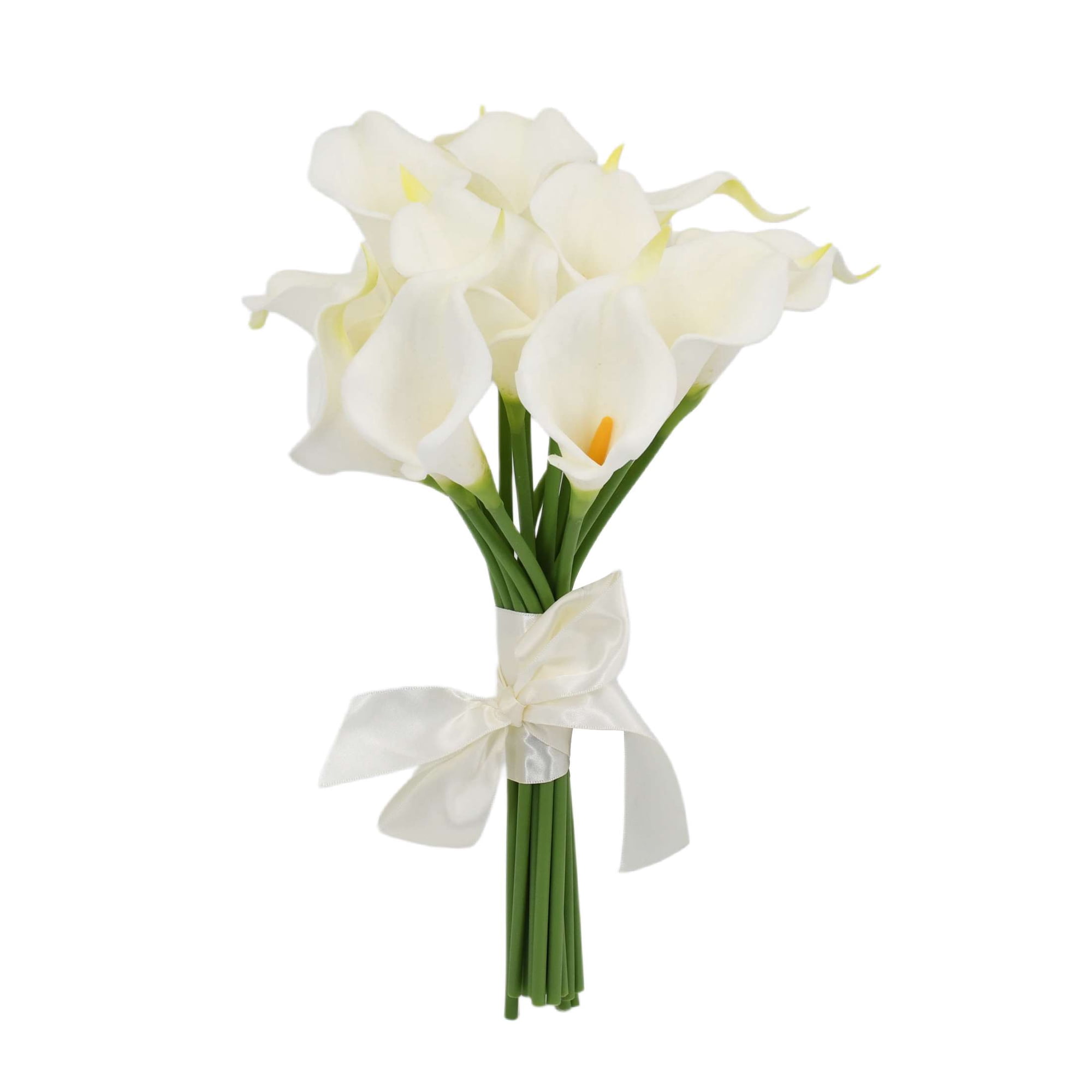 White Artificial Calla Lily Bouquet with Satin Ribbon, 12.2 Inch, Way To Celebrate