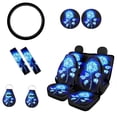 thumbnail image 1 of Renewold Blue Rose Car Seat Cover 11 PCS Car Interior Accessories Set with Steering Wheel Cover+Seat Belt Pads+Cup Coasters+Keychains Durable Front Rear SUV Truck Van Sedans Split Bench Covers, 1 of 8