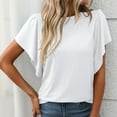 thumbnail image 5 of SHITINN Women's Textured Round Neck Flutter Sleeve T Shirt for Casual Wear Cute Short Sleeve Tops for Women Womens Basic Tops Summer Clothes, 5 of 7