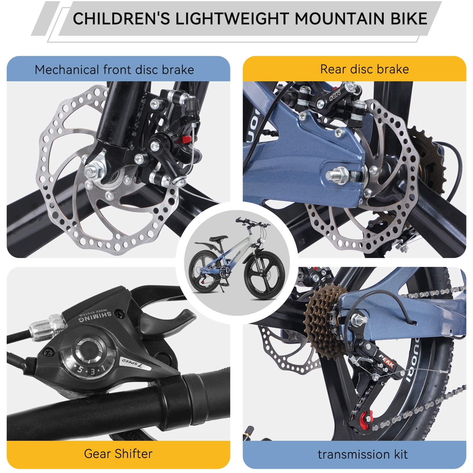 SHINPT 20in Mountain Bike for Boys and Girls Ages 7-14, 7-Speed Youth Bicycle with Magnesium Alloy Frame & One-Piece Wheels, Lightweight Kids Bike for Road, Dirt, Grass, Perfect Birthday Gift