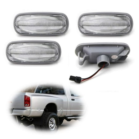 iJDMTOY Clear Lens Full LED Rear Bed Side Marker Lamps For 03-09 Dodge RAM 2500HD 3500HD Dually Double Wheel Side Fenders, (4) Side Marker Lenses For Front & Rear Fenders Powered By 48-SMD LED