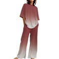 thumbnail image 2 of Ensembles de Pyjama pour Femmes Adapté Été Col Rond Manches Courtes Imprimé Floral Haut Chemise avec Pantalon Grande Taille 2 Ensemble TTTTG, 2 of 5