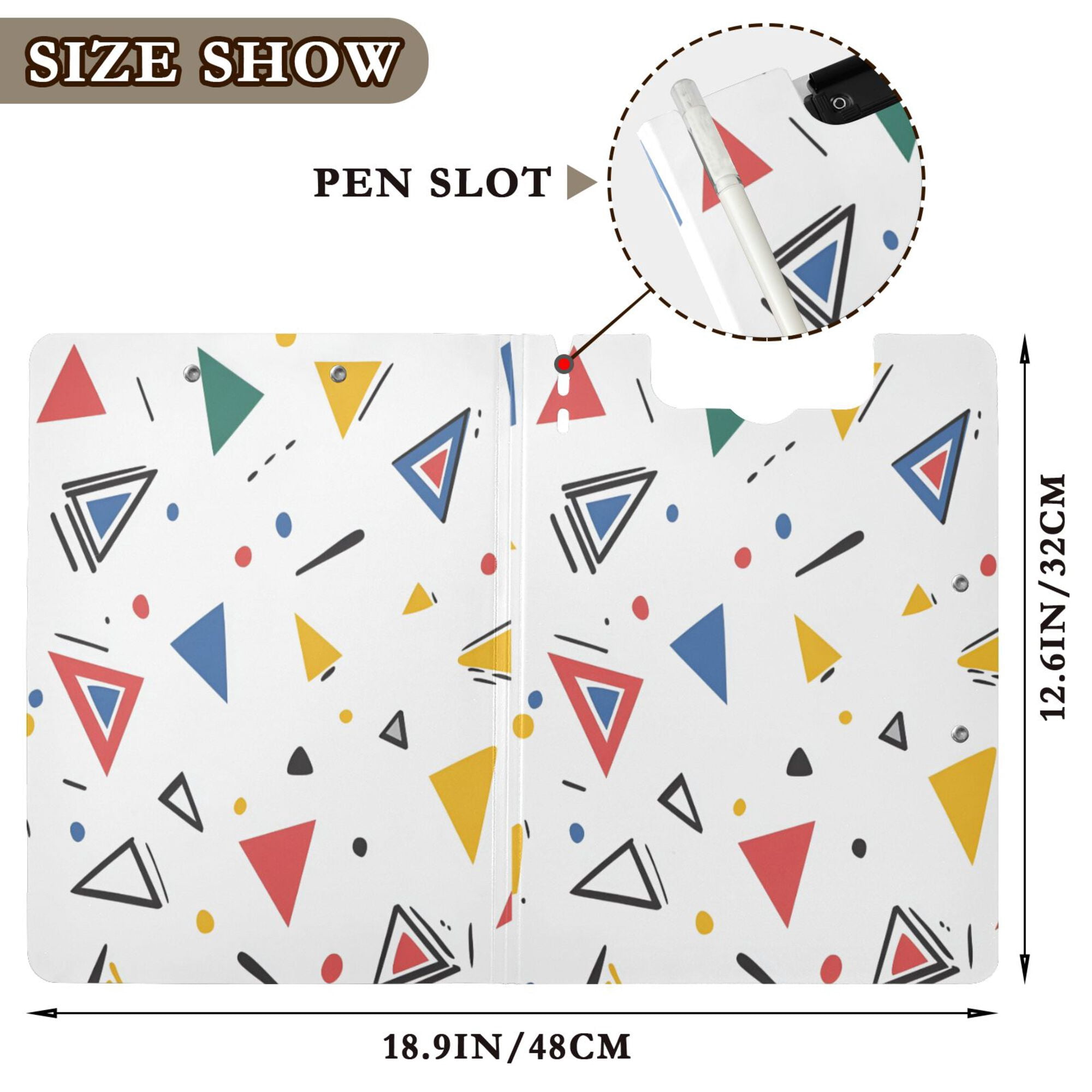 FORMRS A4 Clipboard Folder with Pen Holder Horizontal Foldable School Office Binder, Colorful Geometric