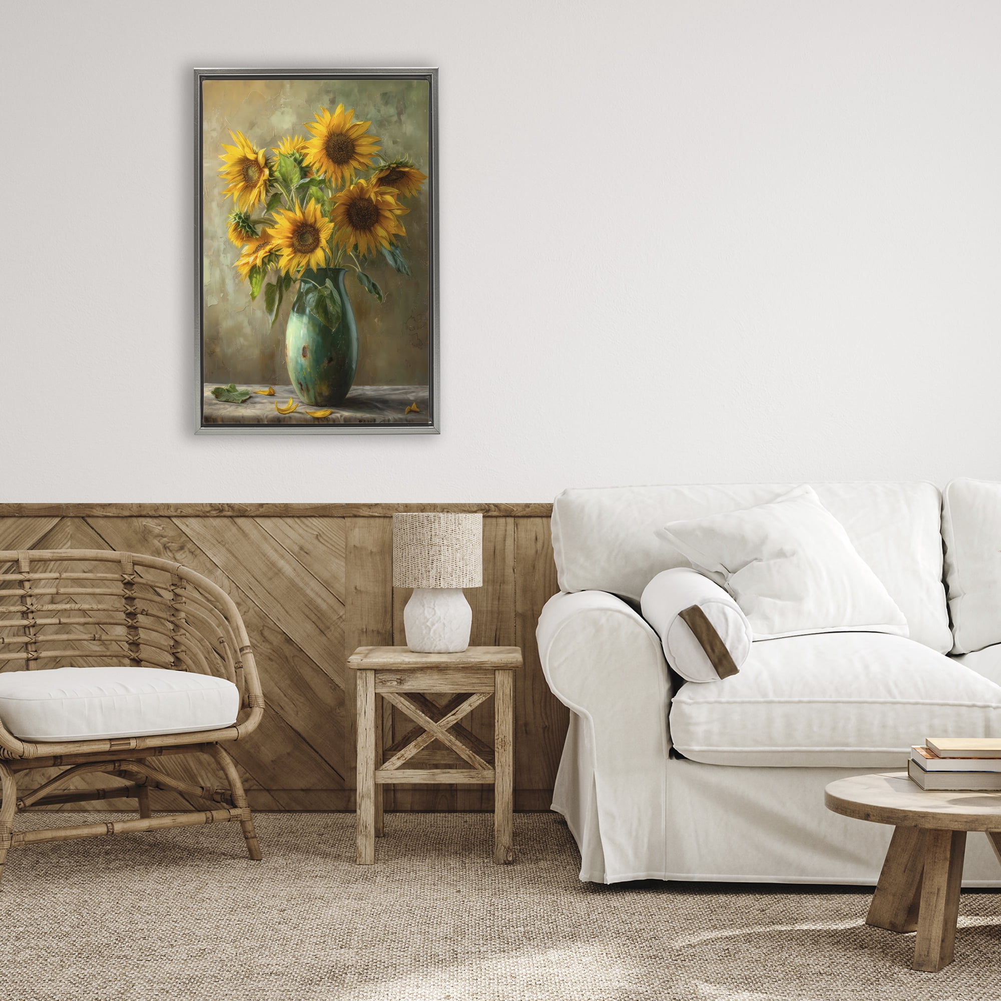 Stupell Industries Moody Sunflower Vase Gray Framed Floater Canvas Wall Art, design by Creative Studio