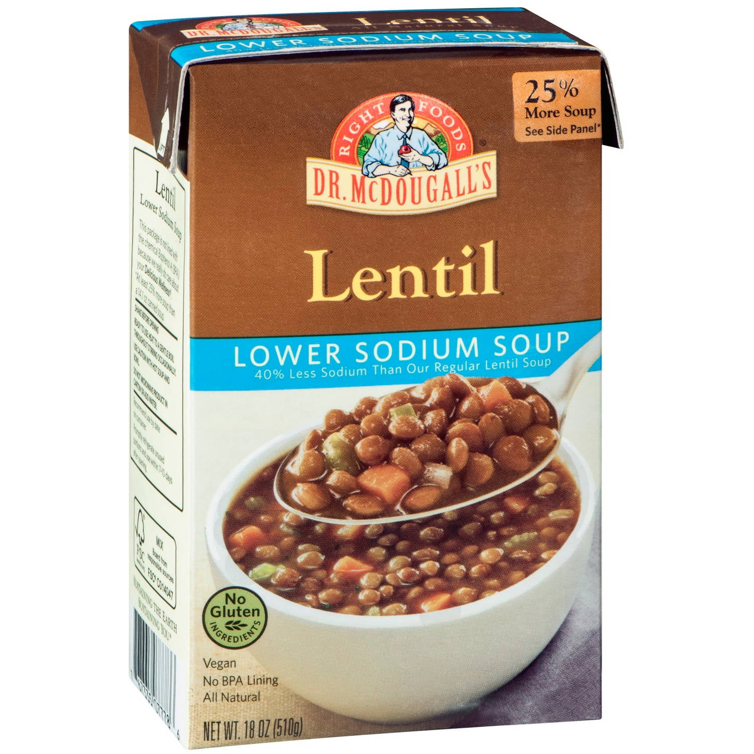 Dr. McDougall's Right Foods Lentil Lower Sodium Soup, 18 oz, (Pack of 6) by