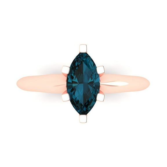 Solitaire Engagement Ring for Women - 1ct Natural London Blue Topaz in 14K Rose Gold Promise Ring
