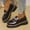 Brown, variant on Women's Platform Loafers, Patent Leather Chunky Sole Slip-On Shoes with Rhinestone Buckle, Classic Round Toe Casual Dress Loafers for Daily Wear, Work, School - Black/Wine Red