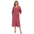 thumbnail image 4 of EA'S SECRET Women's 100% Cotton Robe Lightweight 3/4 Sleeve Zipper Robes Soft Knee Length Bathrobe Breathable Loungewear Housecoat(Purplish Red,XL）, 4 of 8