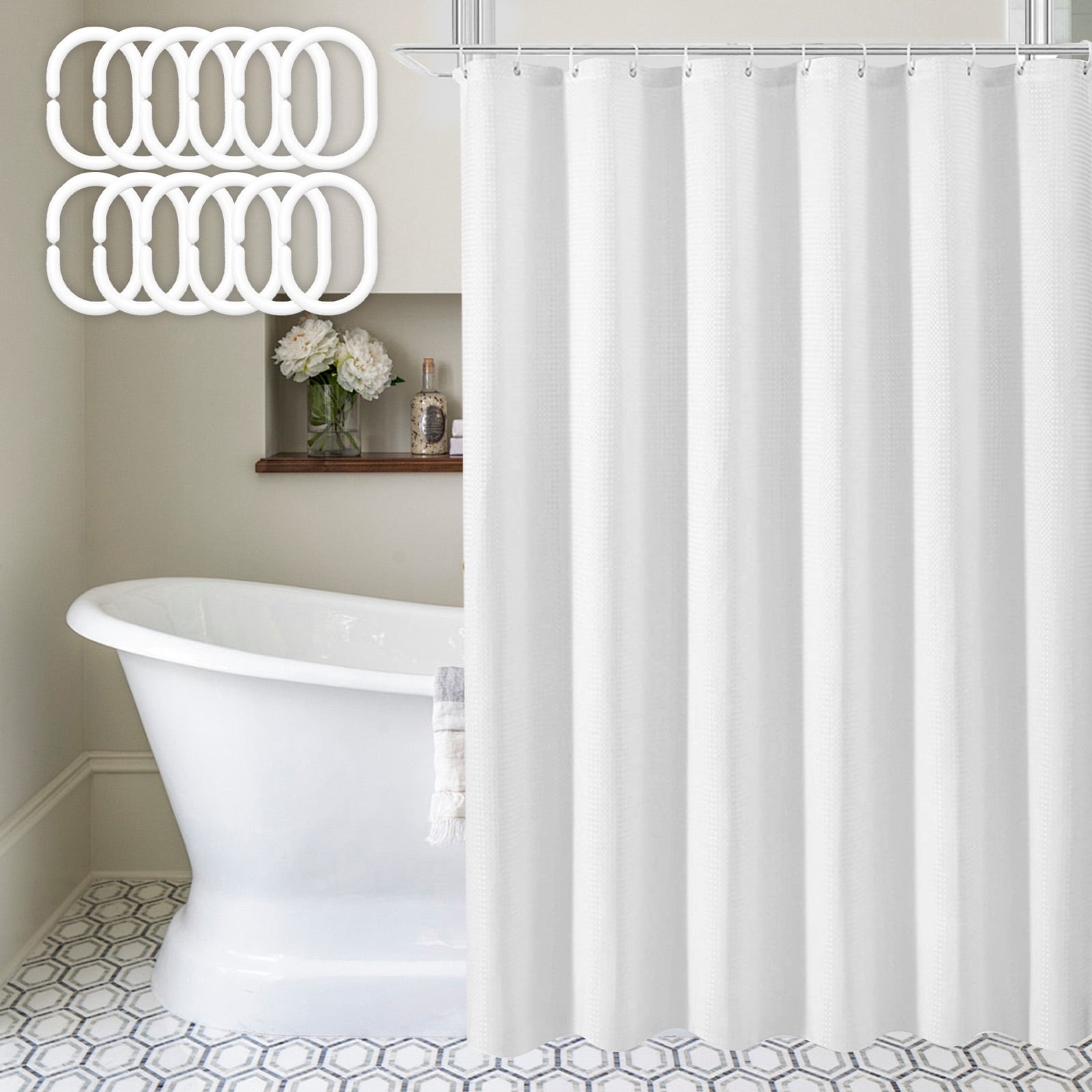 ZYNERY Rideau de Douche en Tissu Blanc, Doublure de Douche Imperméable Lourde, Rideaux de Douche pour Salle de Bain 72x72 Po