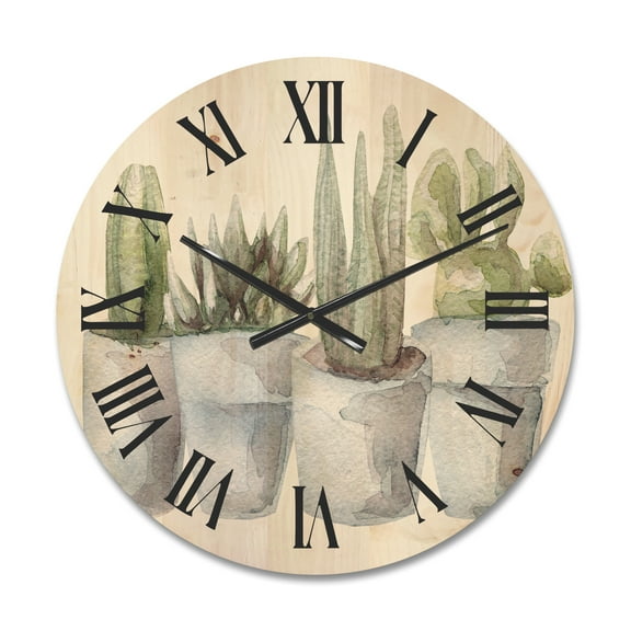 Designart 'Succulent and Cactus House Plants V' Farmhouse Wood Wall Clock