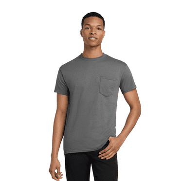 Gildan Ultra Cotton Pocket T-Shirt Men Short Sleeve Tee 6 oz Charcoal - Size: L