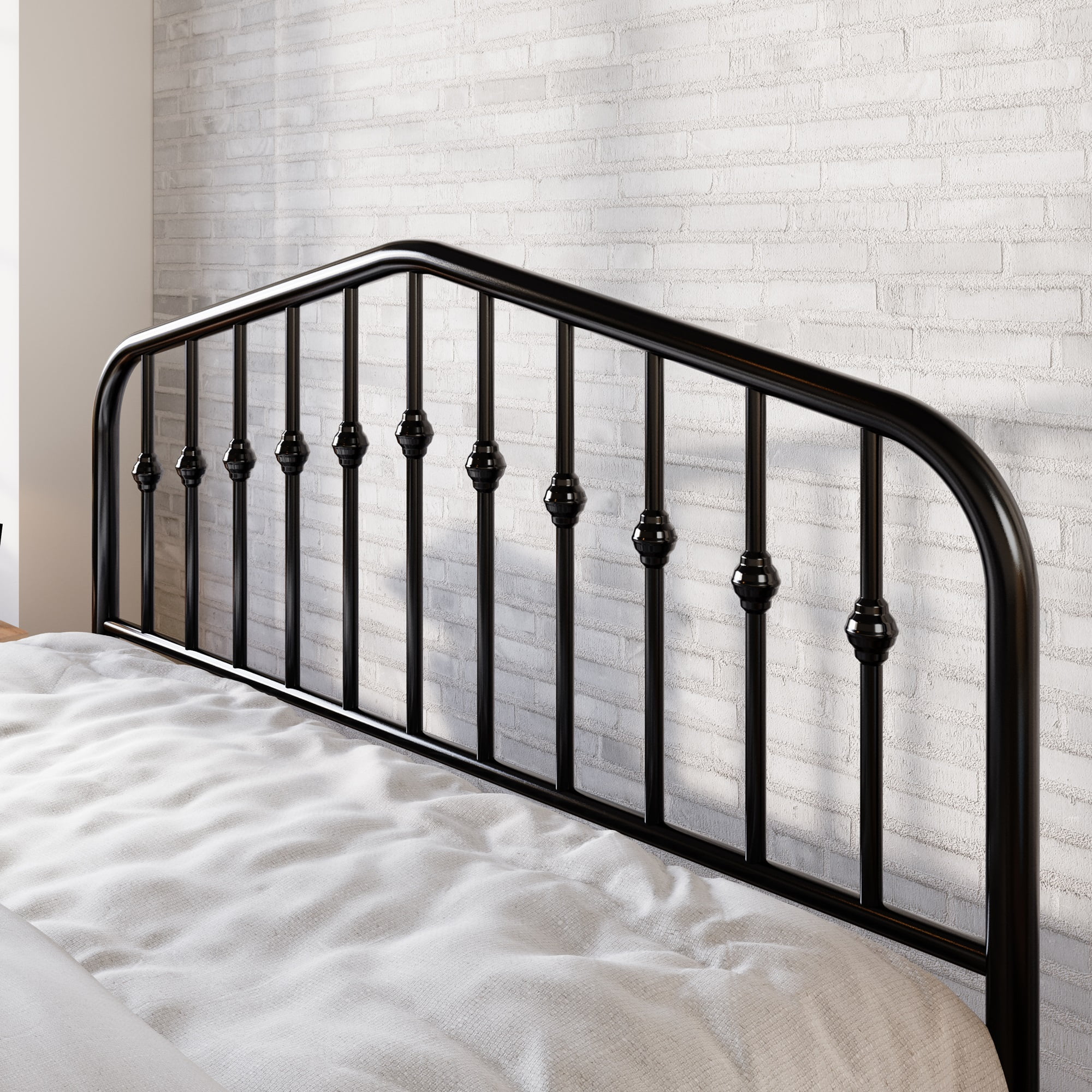 Amolife Queen Size Metal Platform Bed Frame with Victorian Vintage Headboard & Footboard, Black