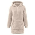 thumbnail image 4 of Women Casual Hooded Loose Zipper Dress - Pocket Pullover, V-Neck, Short Sleeve, Mini Length, Polyester Fabric, S-XXXL, 4 of 4