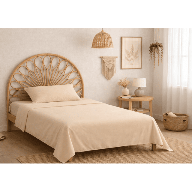 Juego De Sabanas Microfibra Soft Colores Lisos Individual Beige Liso Sólido