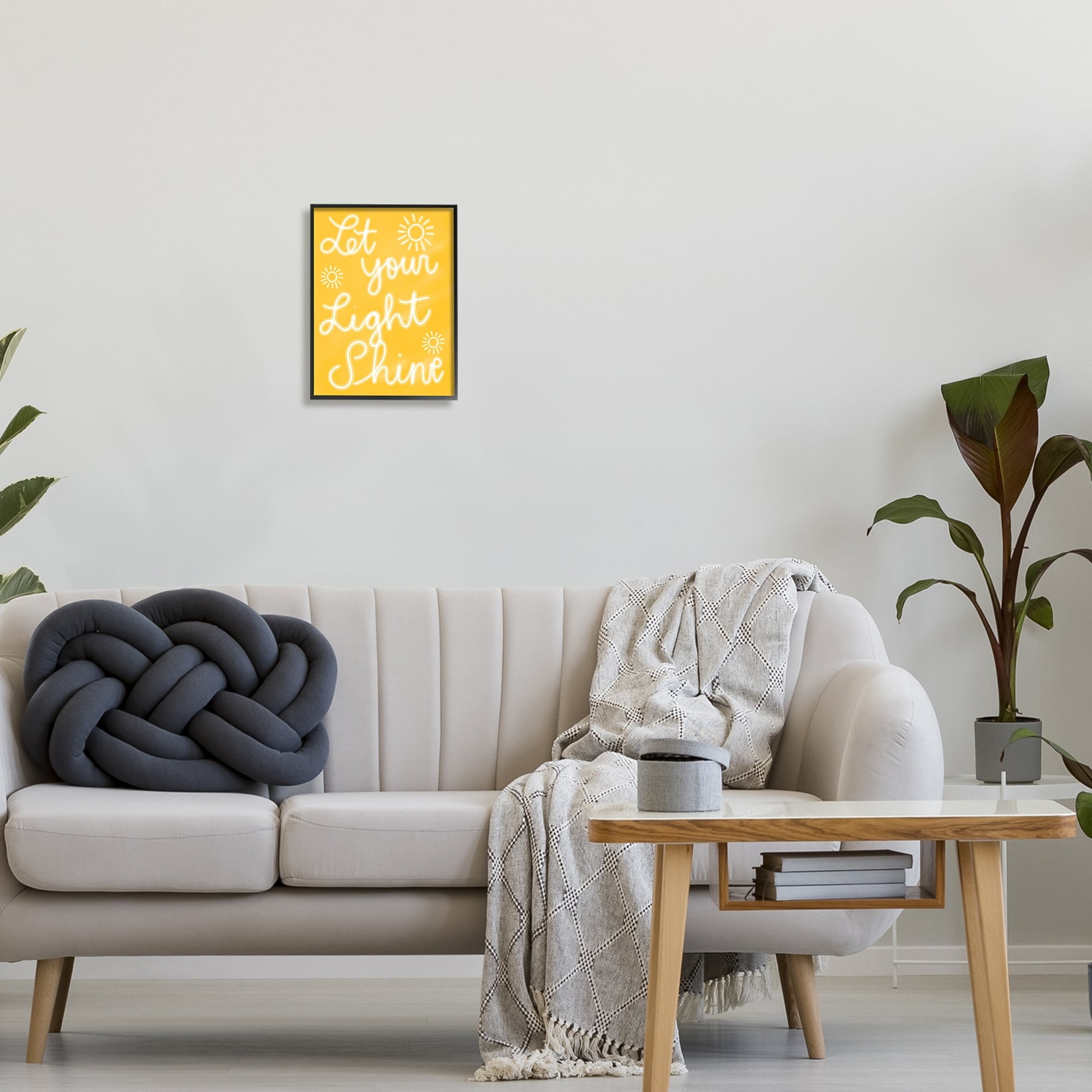 Stupell Industries Let Your Light Shine Yellow Phrase Inspirational Painting Gray Framed Art Print Wall Art