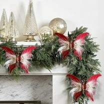 Glitter Butterfly Christmas Ornaments, Red White Champagne Gold Butterfly with Feathers Ornaments for Wedding Wreaths Floristry Festive and Christmas Tree Hanging Decorations