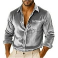 thumbnail image 2 of Donemore Men's Vintage Solid Color Button-Up Shirt with Notched Lapel and Chest Pocket, 2 of 9