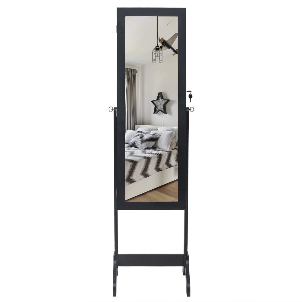 Kepooman Non Full Mirror Wooden Floor Standing 4-Layer Shelf Jewelry Storage Adjustable Mirror Cabinet, Black Kepooman Non Full Mirror Wooden Floor Standing 4-Layer Shelf Jewelry Storage Adjustable Mirror Cabinet, Black