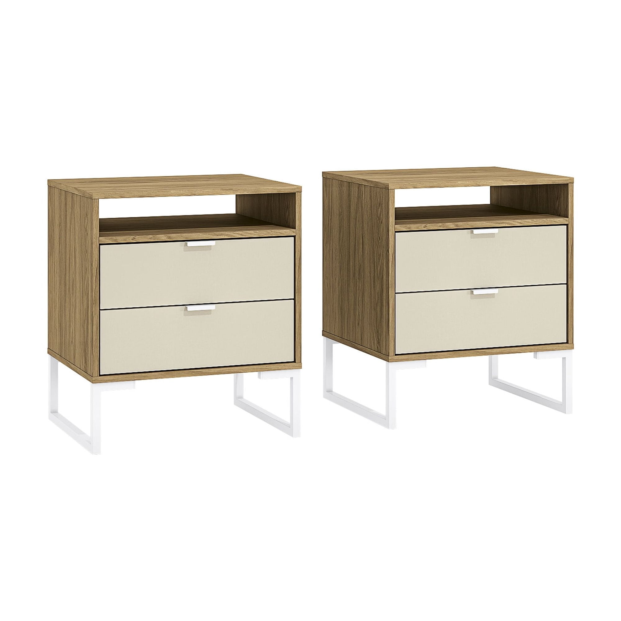 Kappesberg Collins Set of 2 Nightstands - Light Brown/Cream – 21.25"W, 2-Drawer - for Adults and Teens
